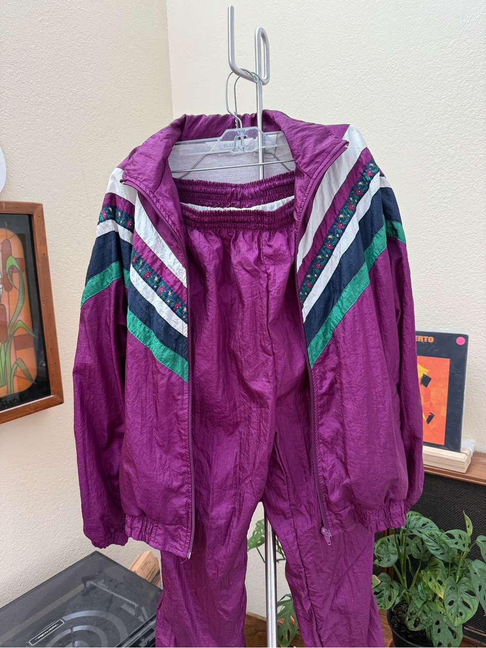 Vintage-Inspired Women's Plum Track Pants & Jacket Set